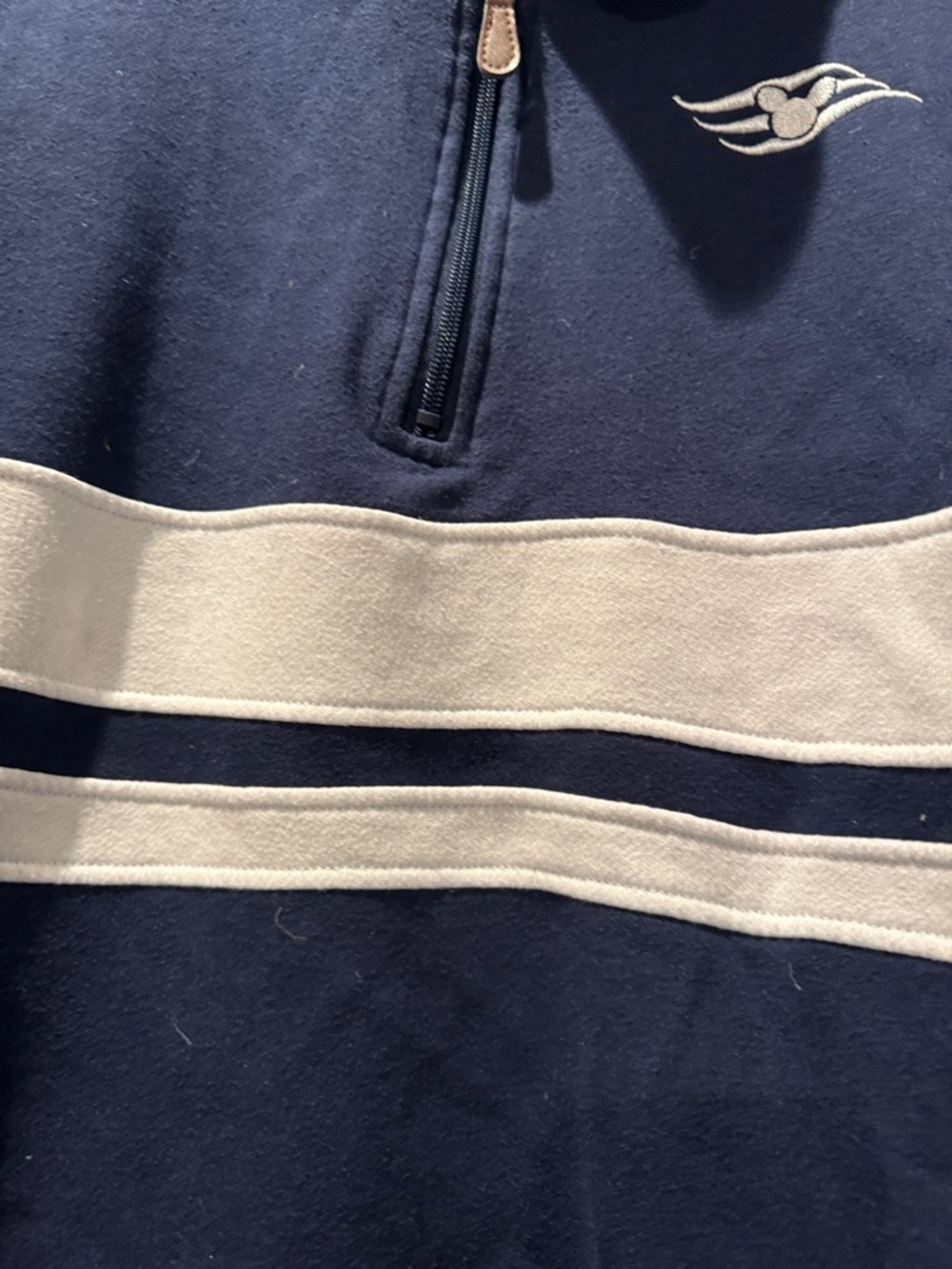 Disney Cruise Line Navy Half-Zip Sweater with White Stripes and logo with pocket - Picture 4 of 7